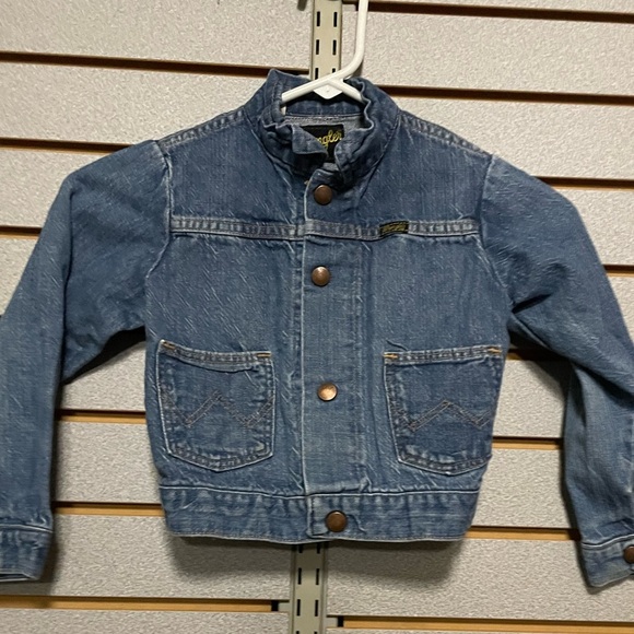 Kids Toddler VTG Wrangler Jean Jacket snap Up Logo USA Size 4 western Cowboy - Picture 1 of 5